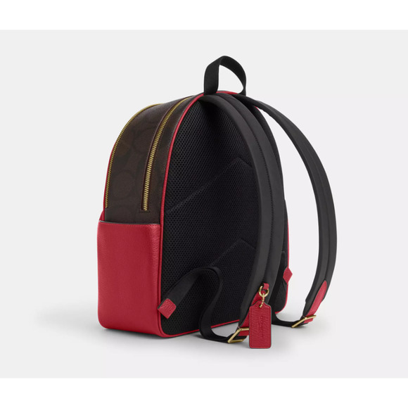 Coach Court Backpack In Signature Canvas CCK72 Walnut/True Red - Picture 10 of 11